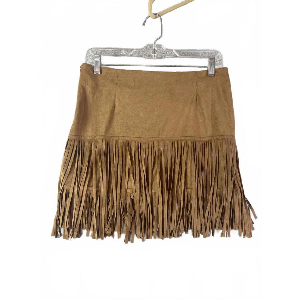 Fornia Faux Suede Fringe Skirt Size Med - Picture 2 of 6